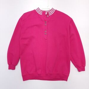 80's Cheetah‎ Sweatshirt Women's Small Crewneck Button Pullover Striped Magenta